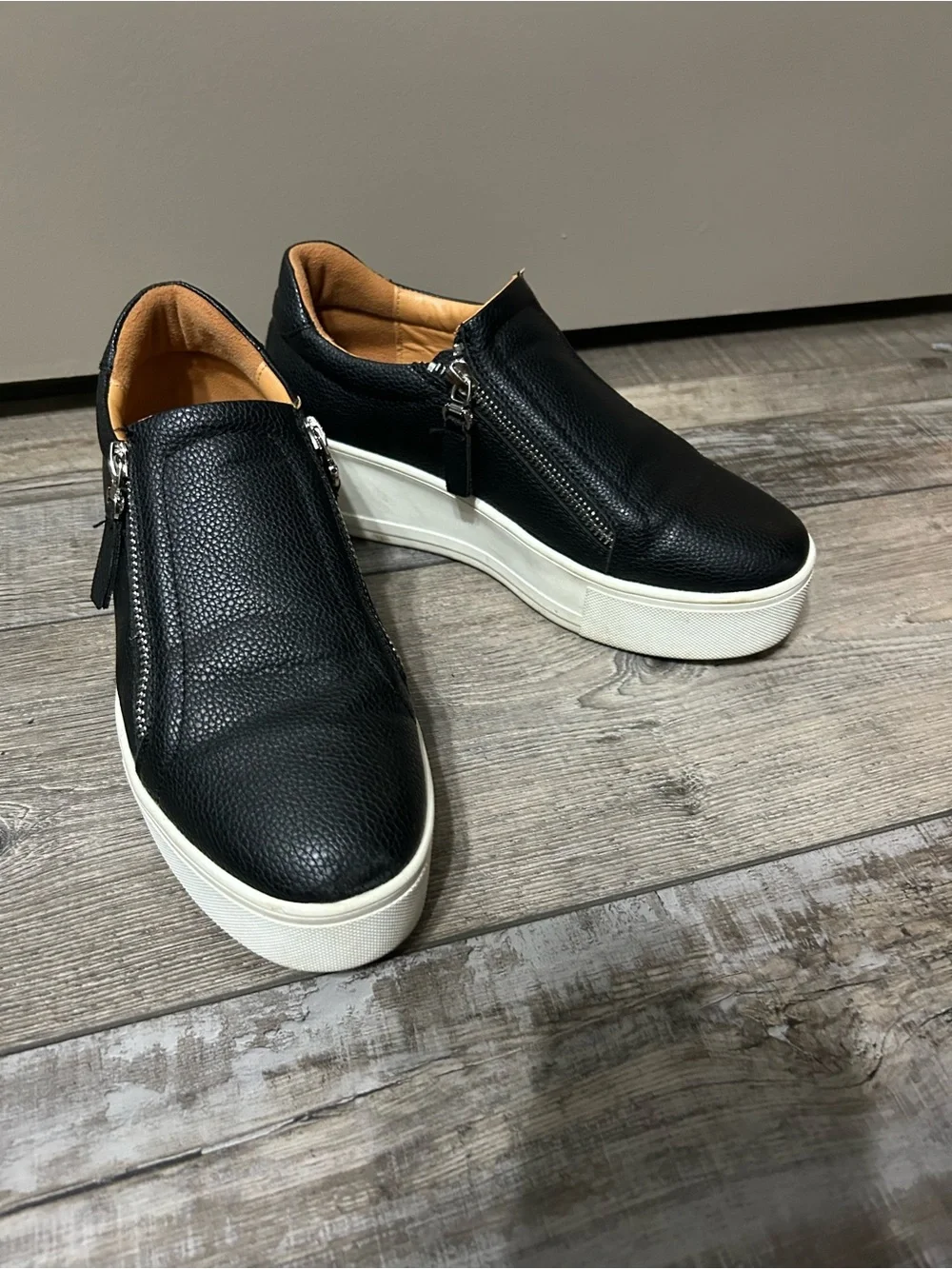 Woolworths Black Leather double Zip-Top Platform Sneakers